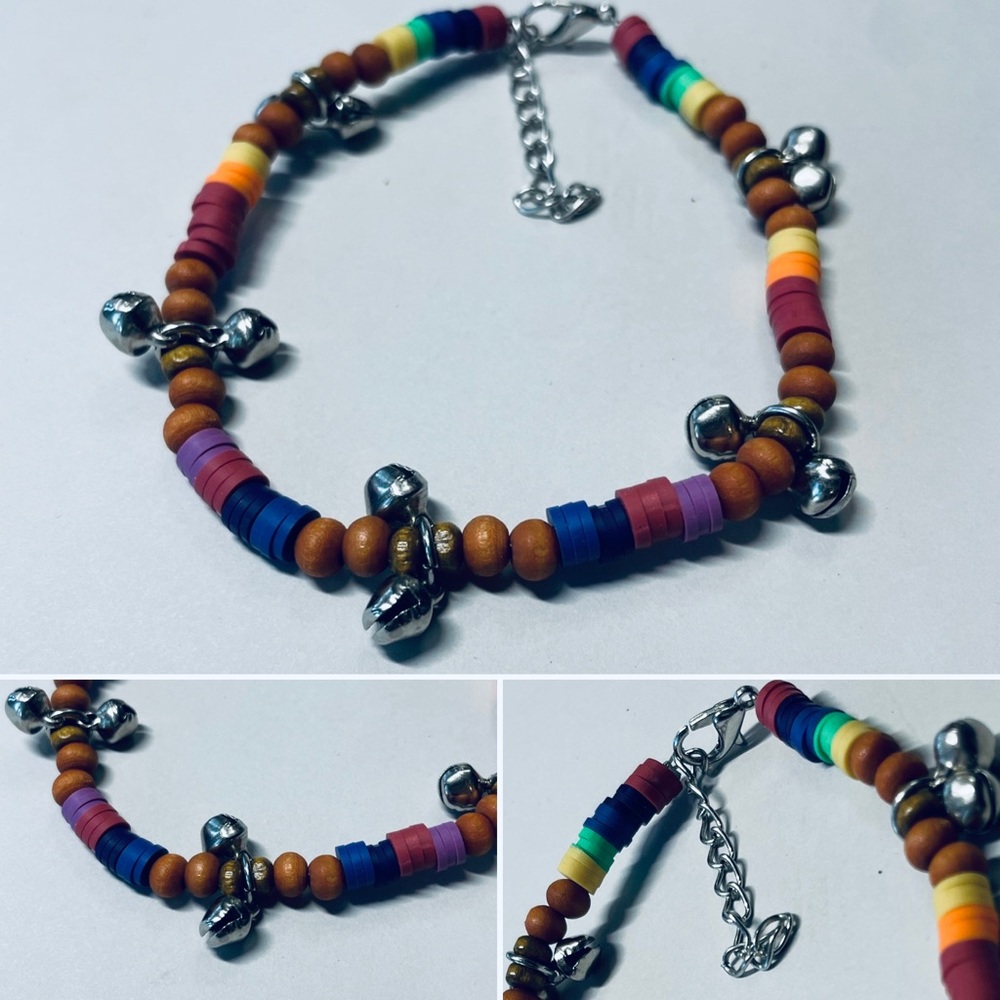 Handmade Rainbow Jangle Bracelet W/ Bells & Clasp